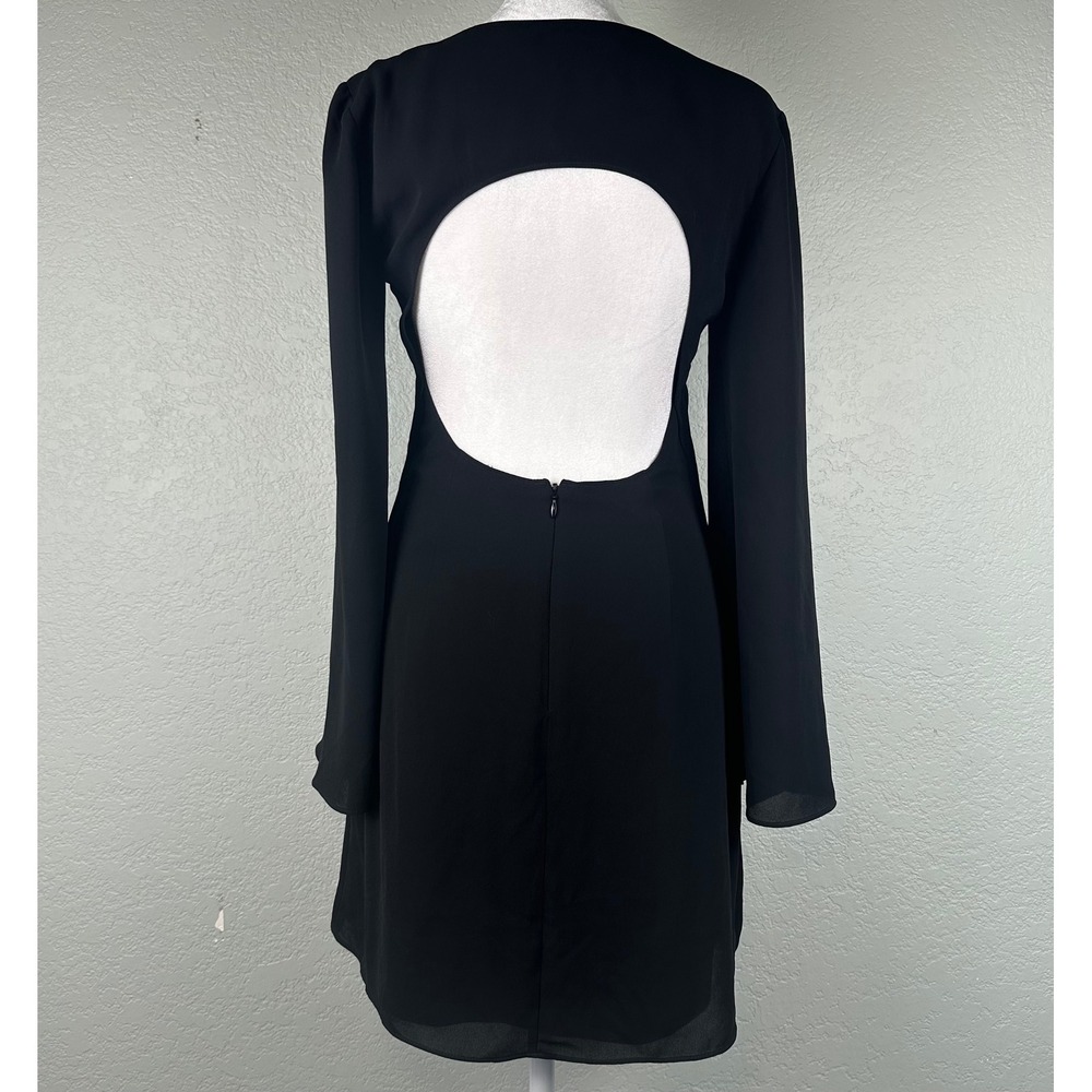 Express Mini Dress Women Sz 2 Black Long Sleeve Cutout Open Back LBD Minimalist